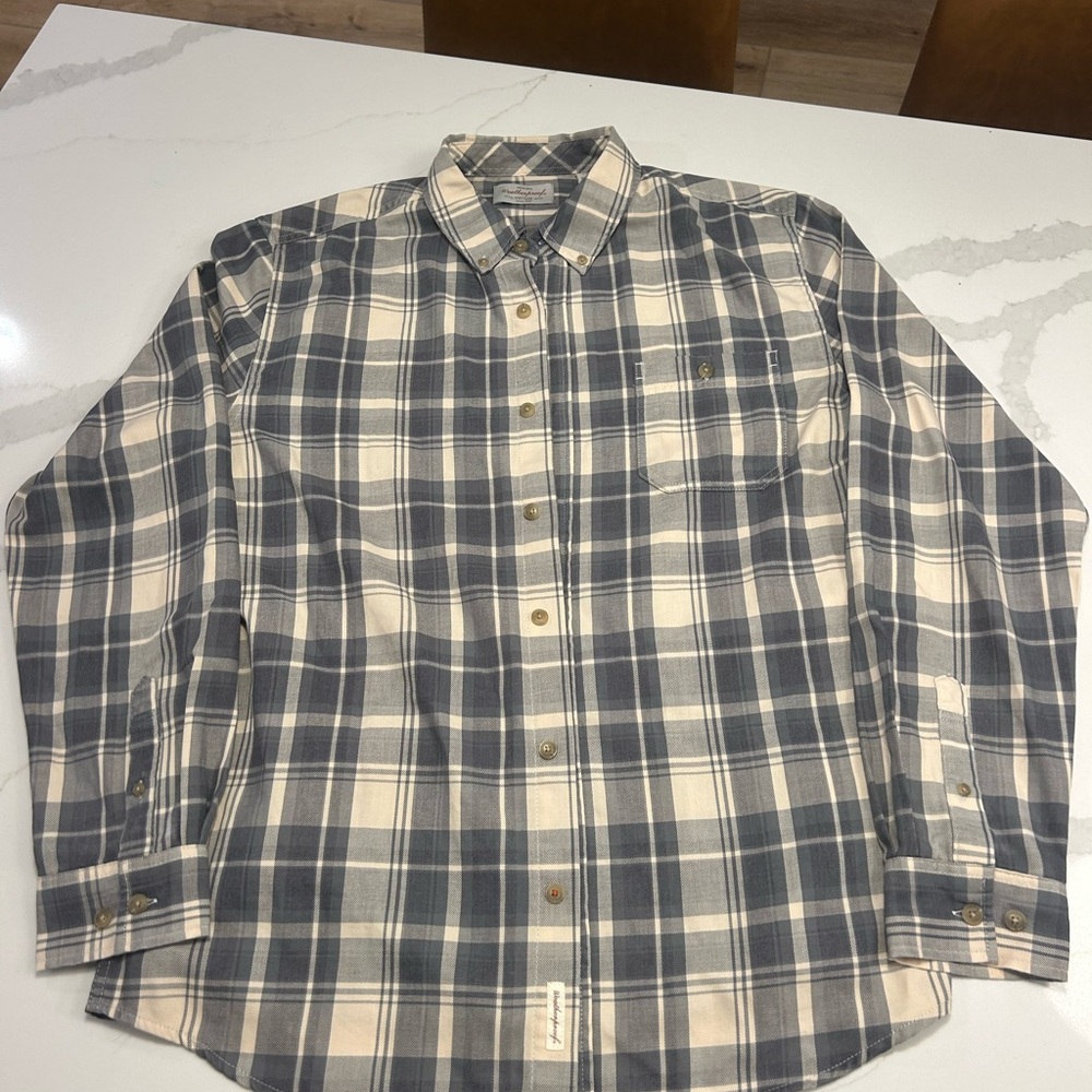Weatherproof Gray and Cream Plaid Shirt